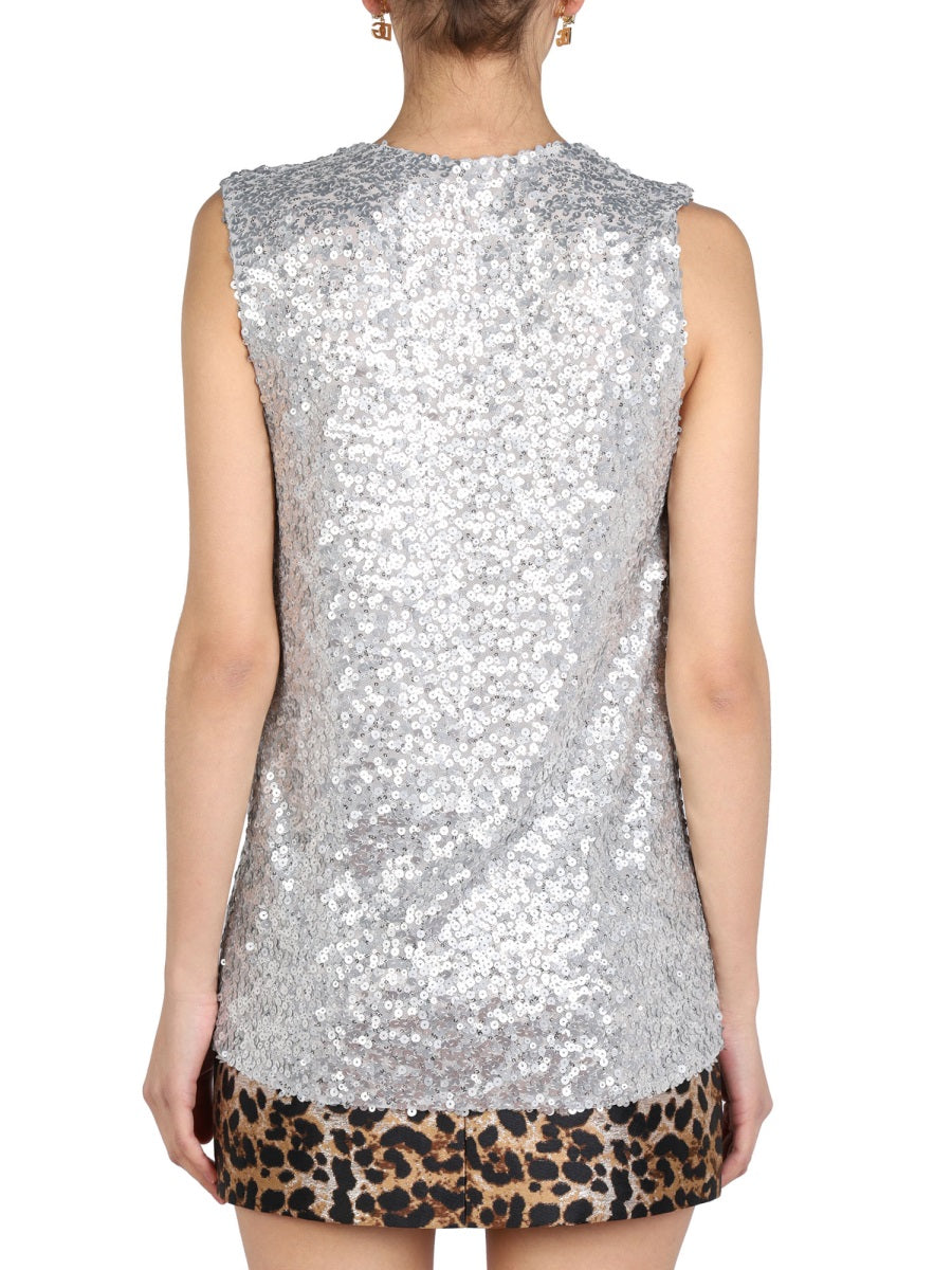 DOLCE & GABBANA Glamorous V-Neck Sequin Mini Top