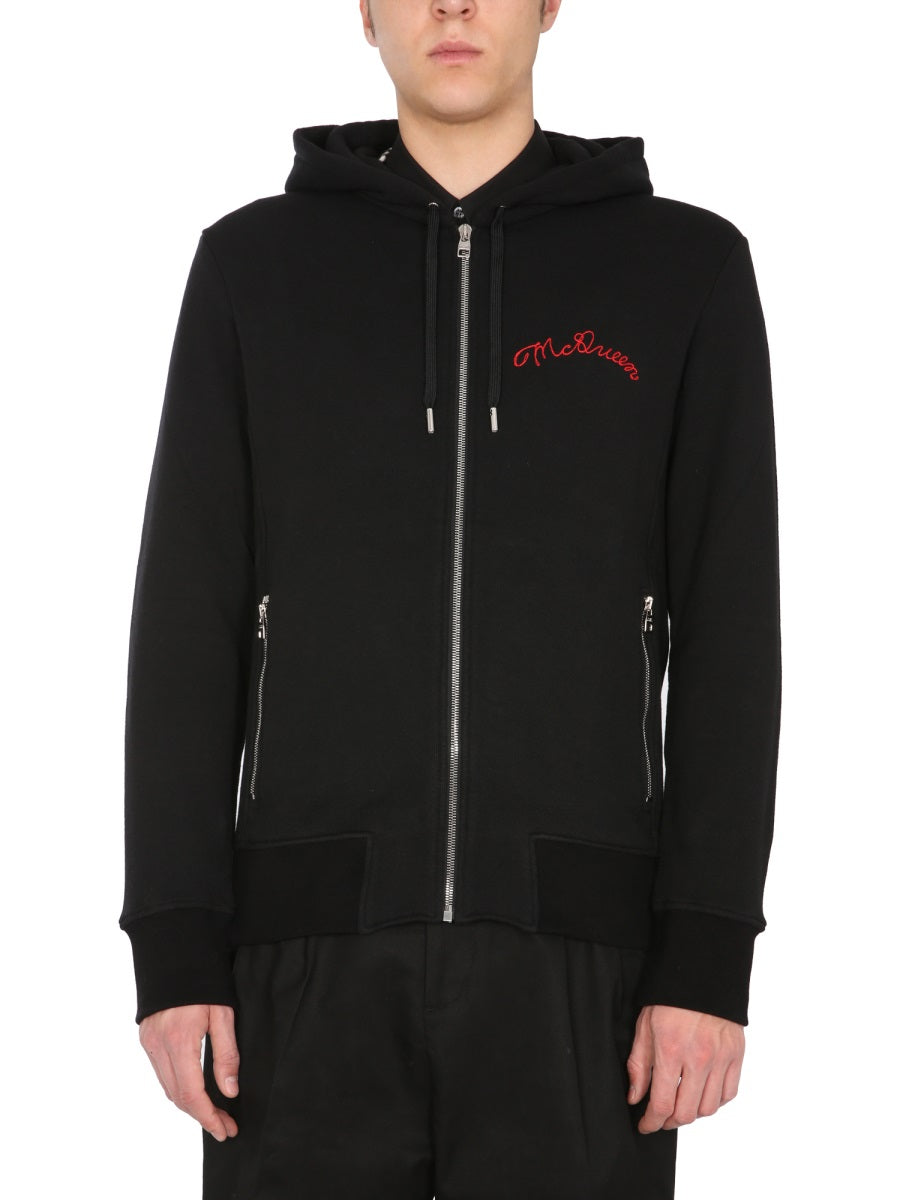 ALEXANDER MCQUEEN Men's Mini Hooded Sweatshirt with Zip Closure