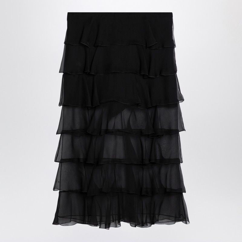 VALENTINO Mini Silk Chiffon Skirt with Ruffle Detail