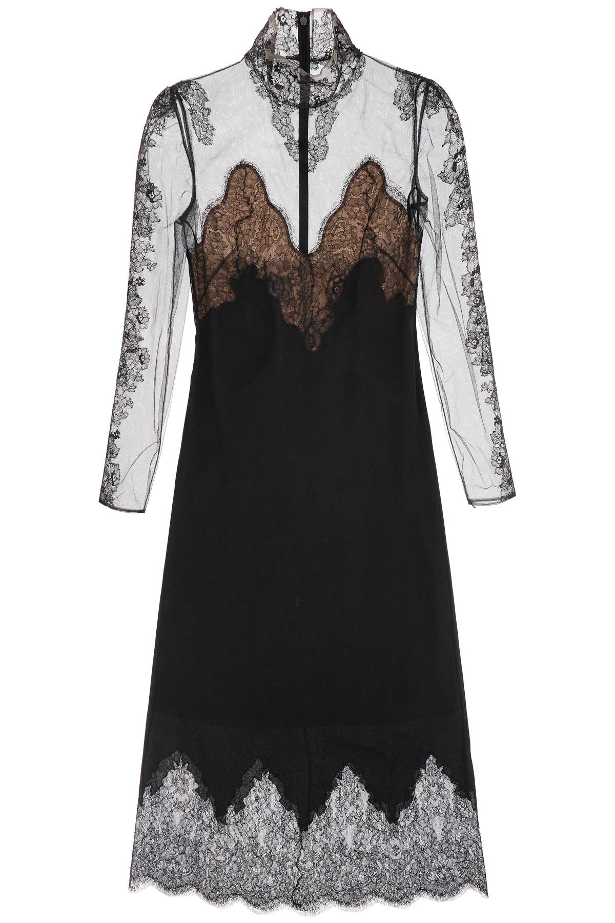 VALENTINO GARAVANI Silk and Lace Midi Dress