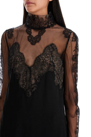 VALENTINO GARAVANI Silk and Lace Midi Dress