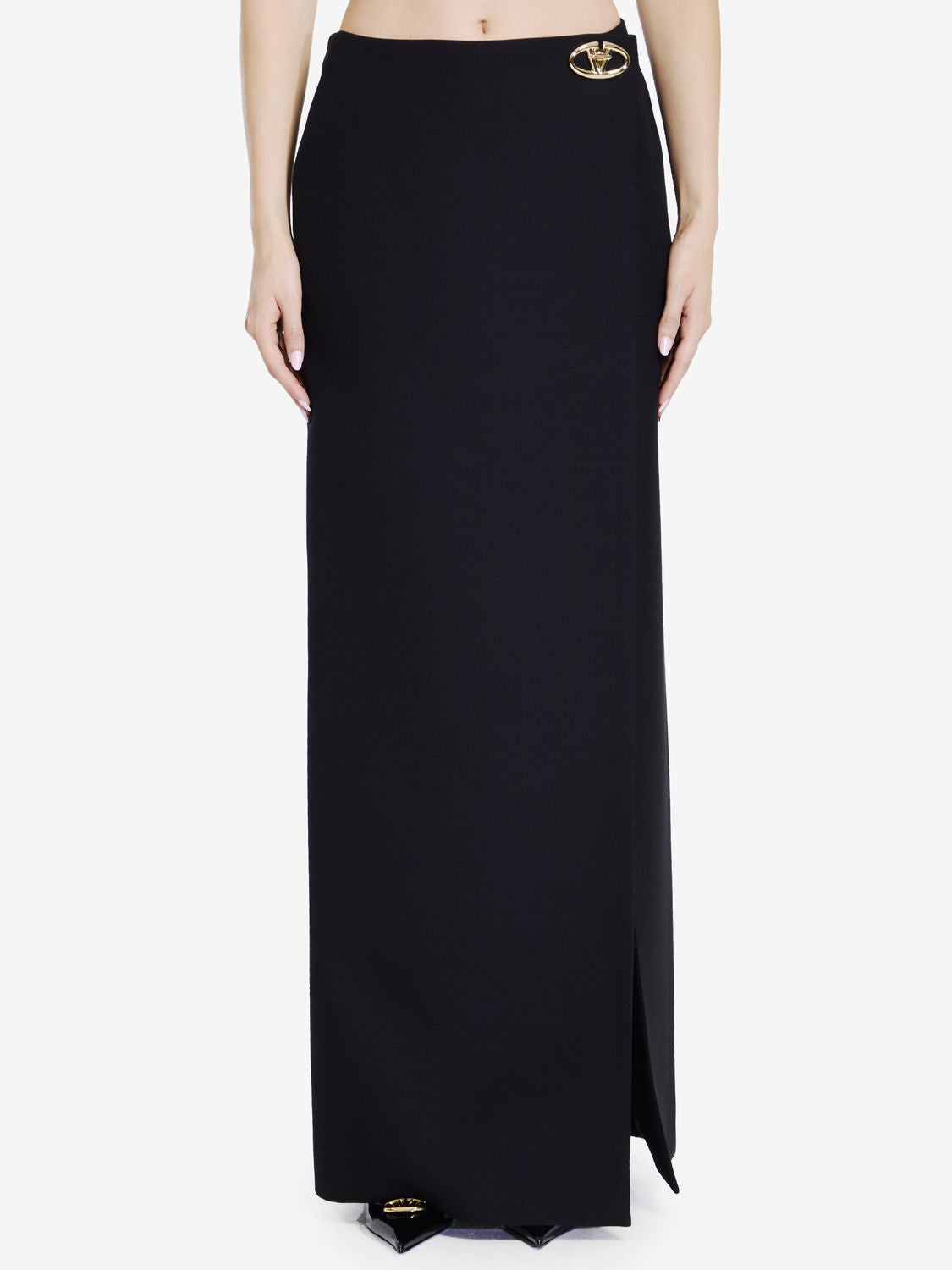 VALENTINO Elegant Long Skirt with Golden Logo Closure