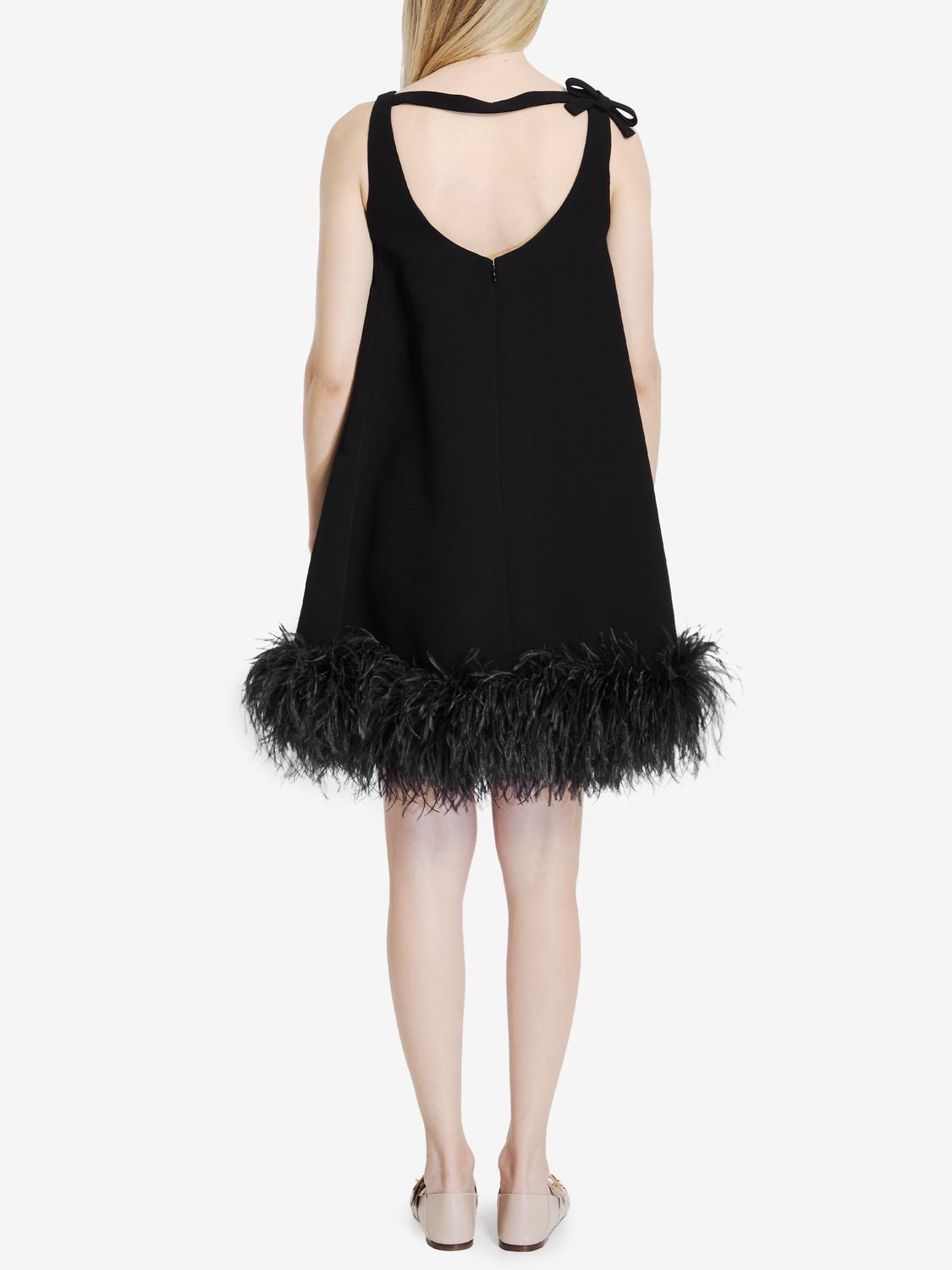 VALENTINO GARAVANI Chic Sleeveless Mini Dress with Feather Hem