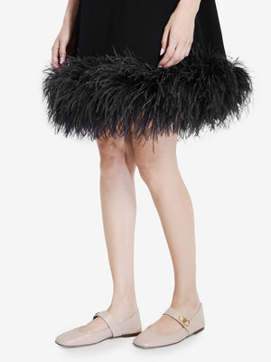 VALENTINO GARAVANI Chic Sleeveless Mini Dress with Feather Hem