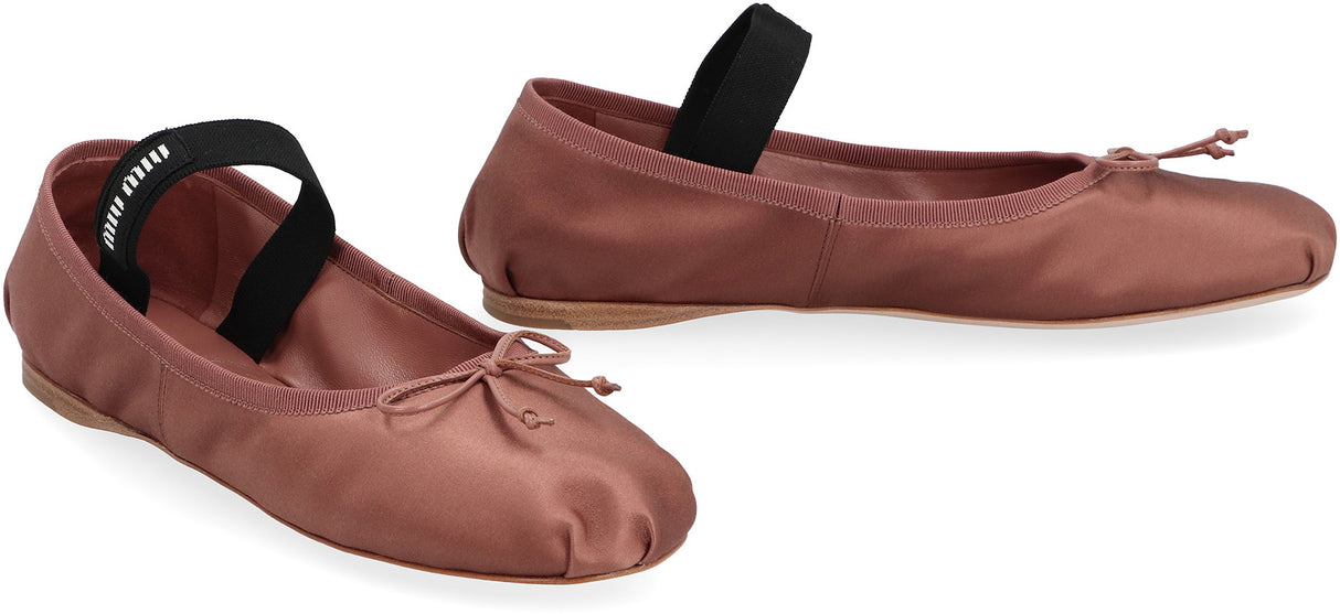 MIU MIU Satin Ballet Flats with Front Bow - Women's SS25