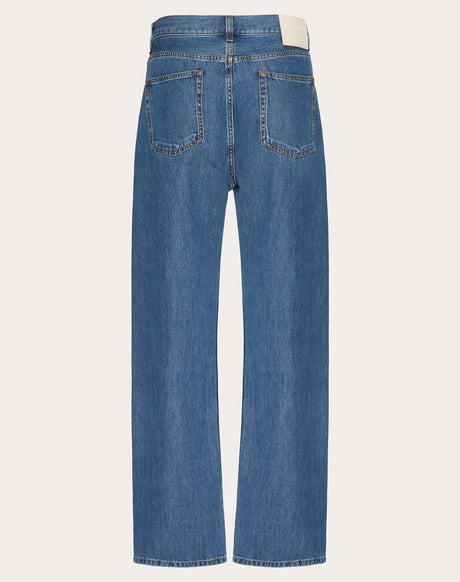 VALENTINO GARAVANI Baggy Fit Denim Jeans with Leather Patch