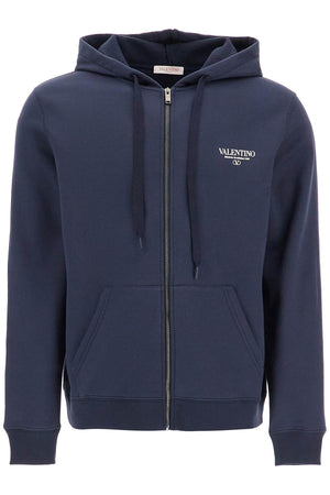 VALENTINO GARAVANI Men's Full Zip Hooded Sweatshirt with Logo Detail - Size L