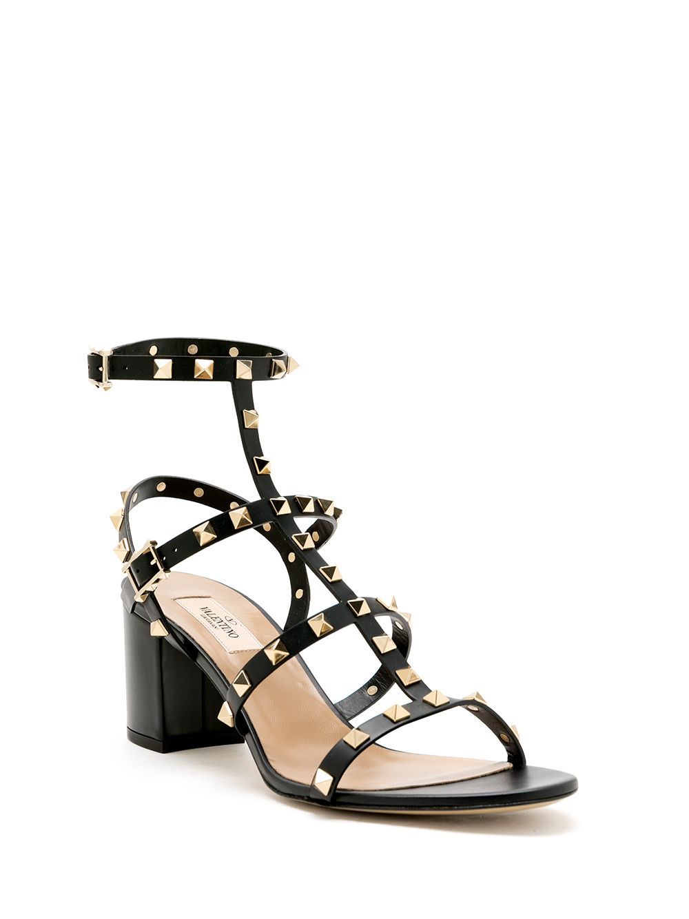 VALENTINO GARAVANI Medium Block Heel Rockstud Leather Sandals