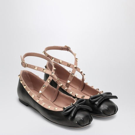 VALENTINO GARAVANI Rockstud Ballerina Flats with Bow and Ankle Strap