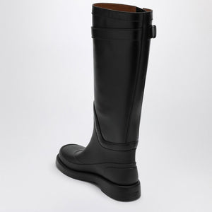 VALENTINO GARAVANI Chic Leather & Rubber Rain Boots with Golden Logo Accent