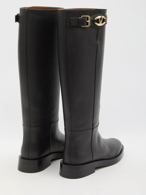 VALENTINO GARAVANI Bold Edition Calfskin Boots with Gold-Tone Signature