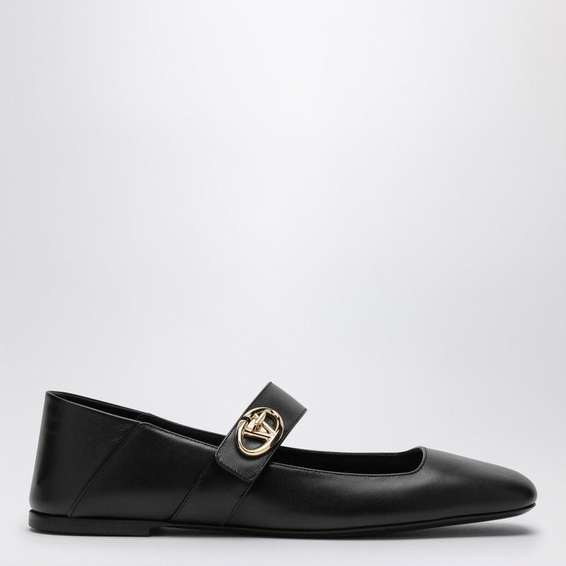 VALENTINO Black Ballerina Shoes with Golden Logo Buckle