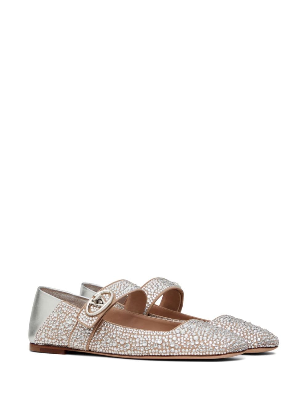 VALENTINO GARAVANI Embellished Vlogo Locker Leather Ballet Flats