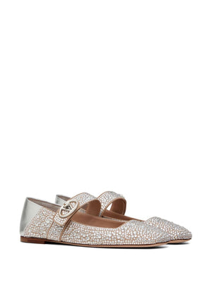 VALENTINO GARAVANI Embellished Vlogo Locker Leather Ballet Flats