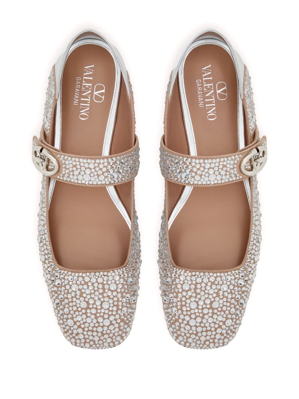 VALENTINO GARAVANI Embellished Vlogo Locker Leather Ballet Flats