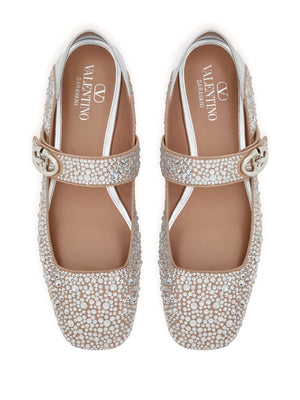 VALENTINO GARAVANI Embellished Vlogo Locker Leather Ballet Flats