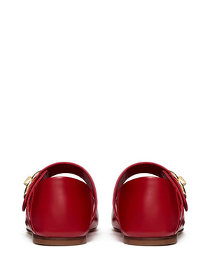 VALENTINO GARAVANI Signature Logo Lock Flat Leather Ballets for Women