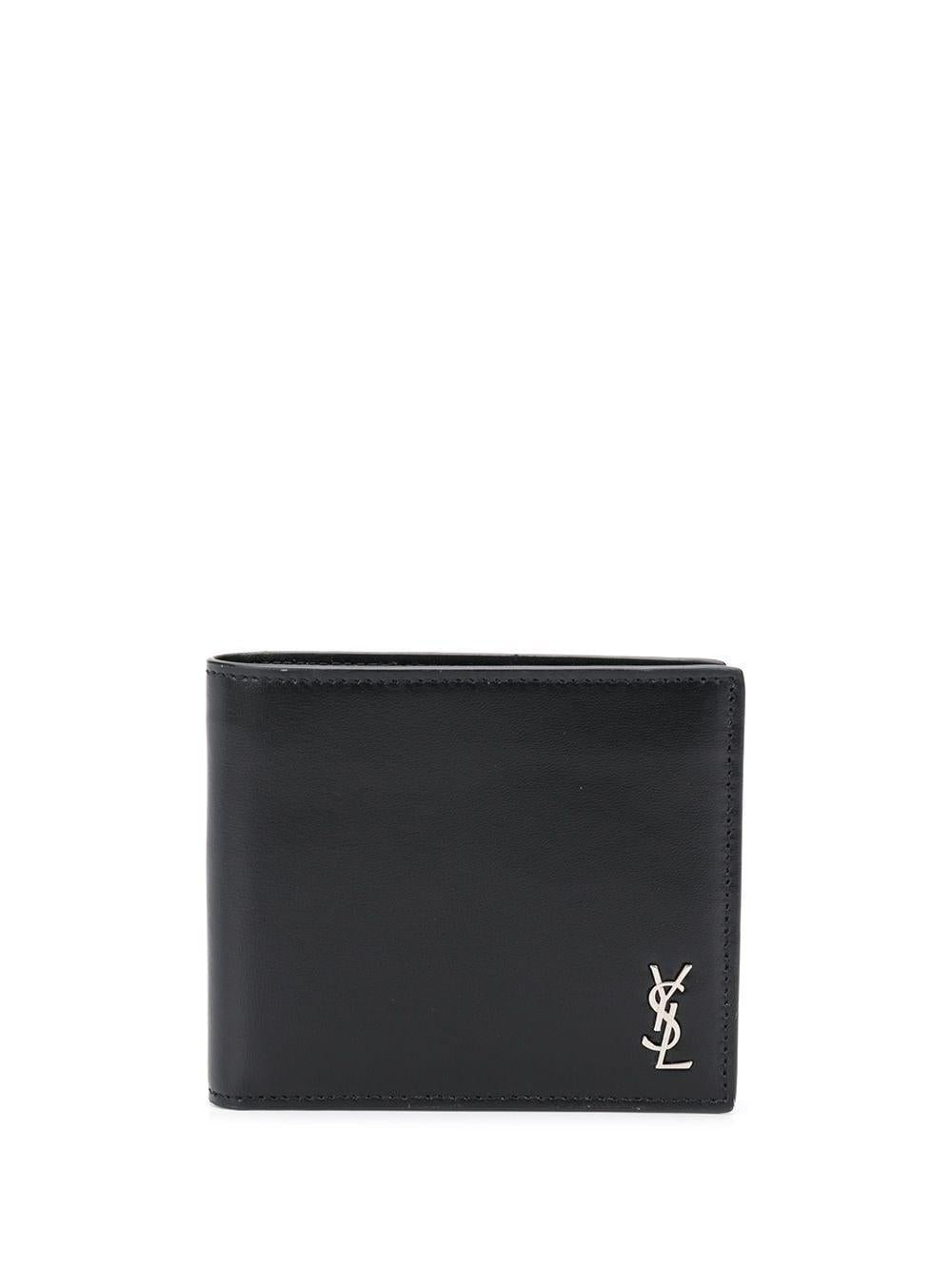 SAINT LAURENT メンズブラックモノグラム財布 - スムースレザー (シルバーアクセント付き)