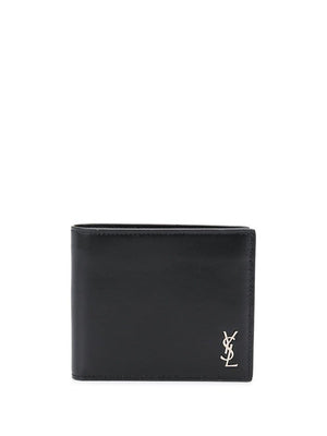 SAINT LAURENT メンズブラックモノグラム財布 - スムースレザー (シルバーアクセント付き)