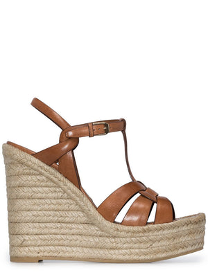 SAINT LAURENT Tribute Espadrilles Wedge in Soft Amber Calfskin for Women - SS24 Collection