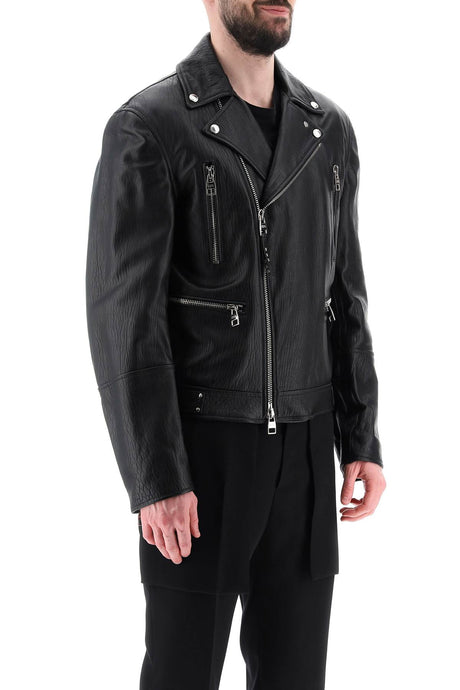 ALEXANDER MCQUEEN Men's Classic Leather Biker Jacket - Size IT 48