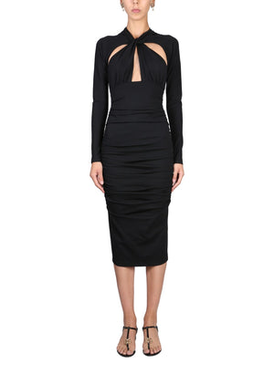 DOLCE & GABBANA Longuette Dress with Cut-Out and Braided V-Neck