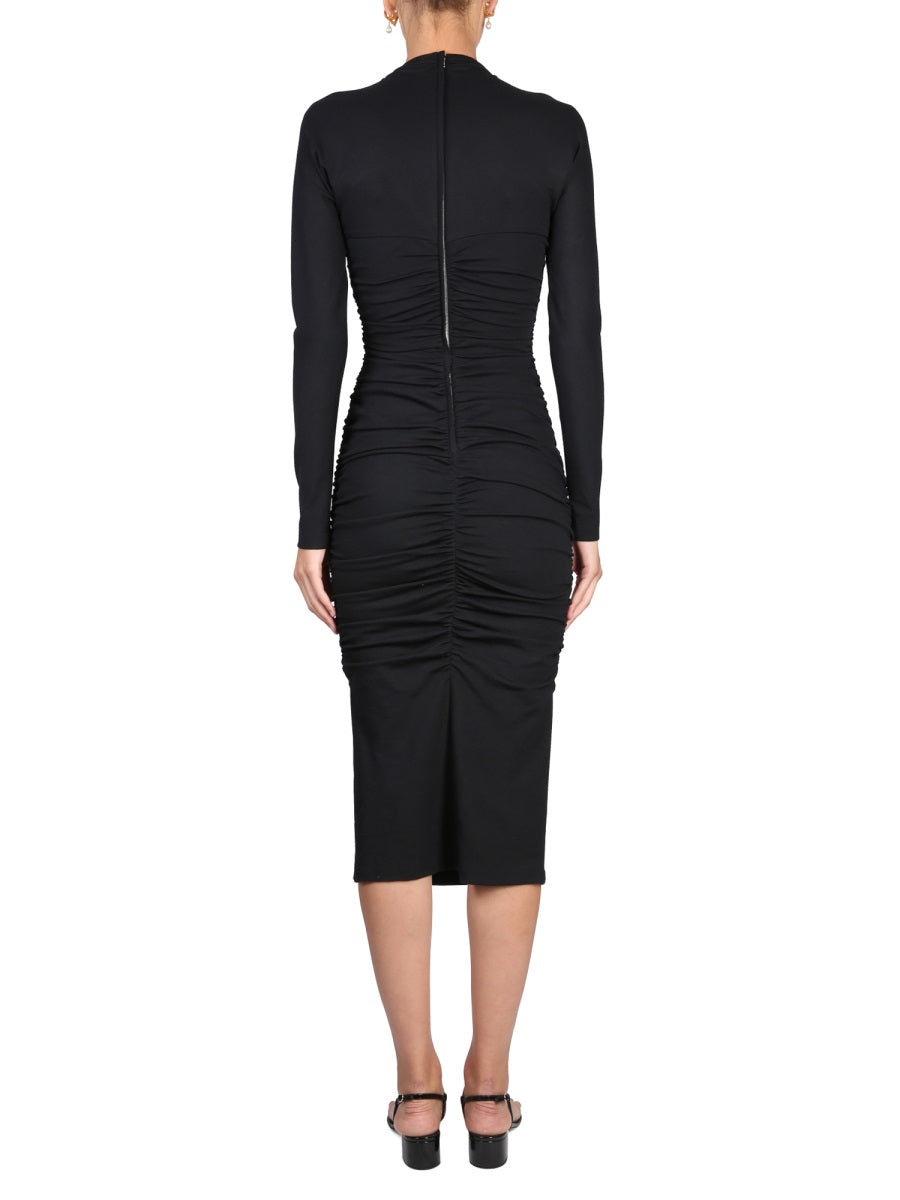 DOLCE & GABBANA Longuette Dress with Cut-Out and Braided V-Neck