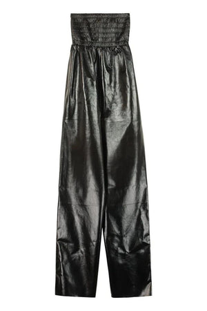 BOTTEGA VENETA Luxe Leather Jumpsuit with Shirred Bandeau Top