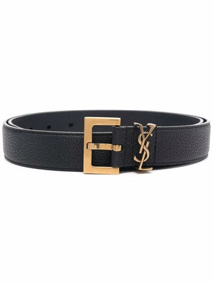 SAINT LAURENT Grained Leather Cassandre Belt - Adjustable Size