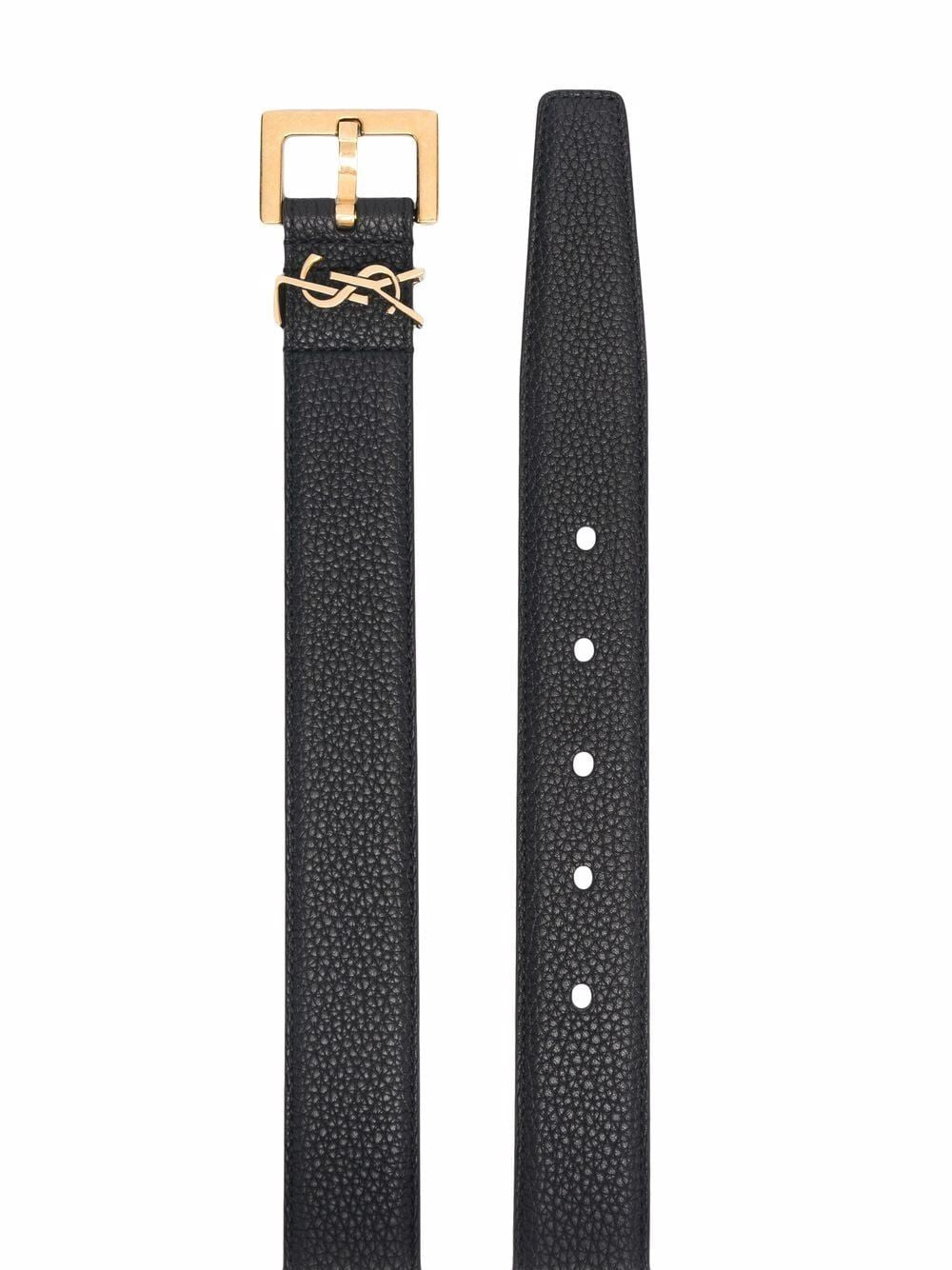 SAINT LAURENT Grained Leather Cassandre Belt - Adjustable Size