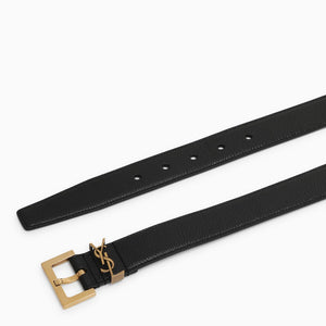 SAINT LAURENT Grained Leather Cassandre Belt - Adjustable Size