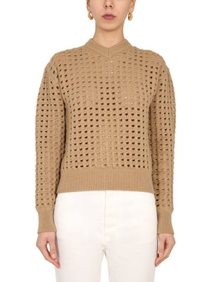 BOTTEGA VENETA V-Neck Perforated Wool Sweater for Women