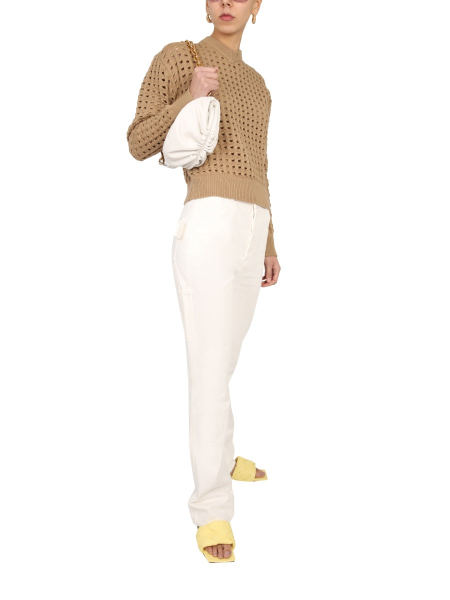 BOTTEGA VENETA V-Neck Perforated Wool Sweater for Women