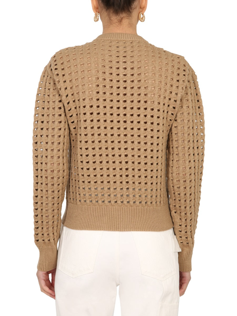 BOTTEGA VENETA V-Neck Perforated Wool Sweater for Women