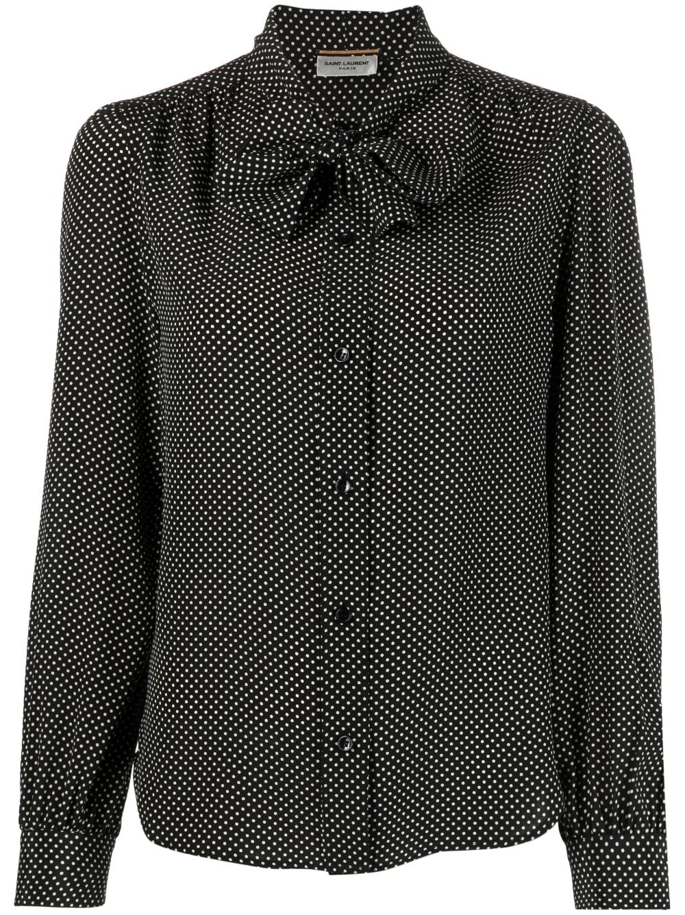 SAINT LAURENT Polka Dot Pussy Bow Blouse