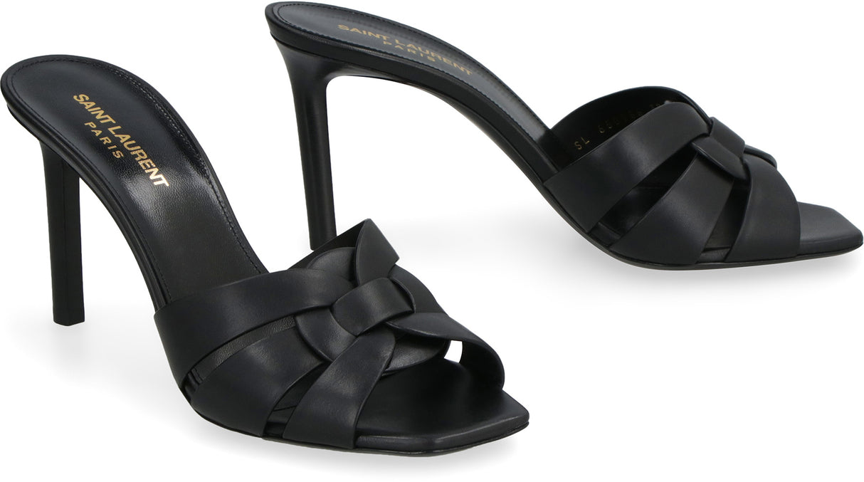 SAINT LAURENT Smooth Leather Square Toe Sandals