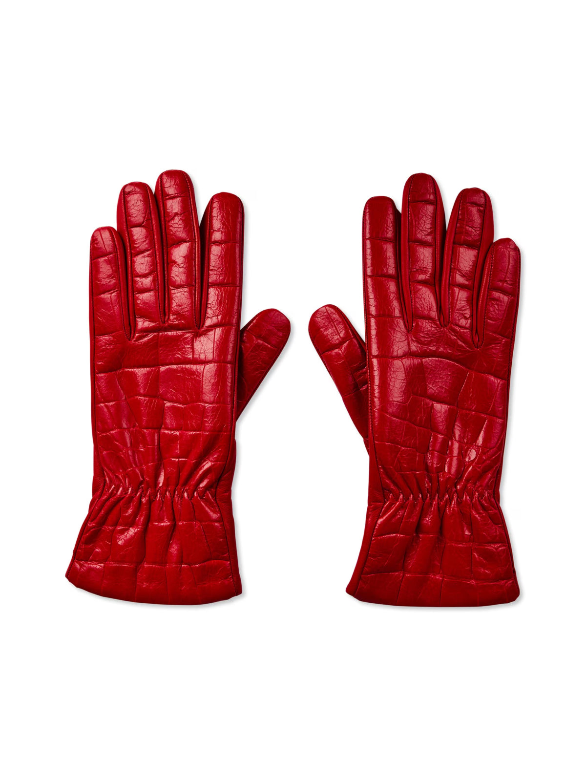 BOTTEGA VENETA Croc Embossed Logo Leather Gloves for Women