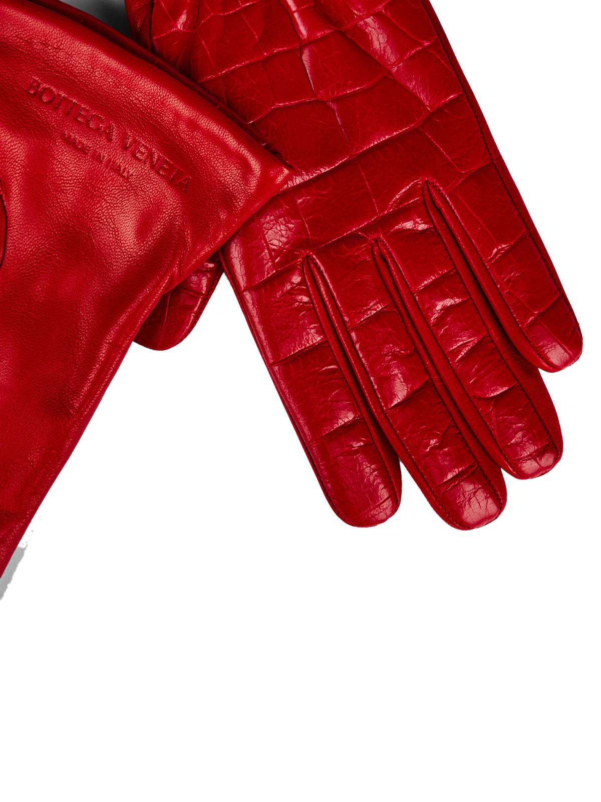 BOTTEGA VENETA Croc Embossed Logo Leather Gloves for Women