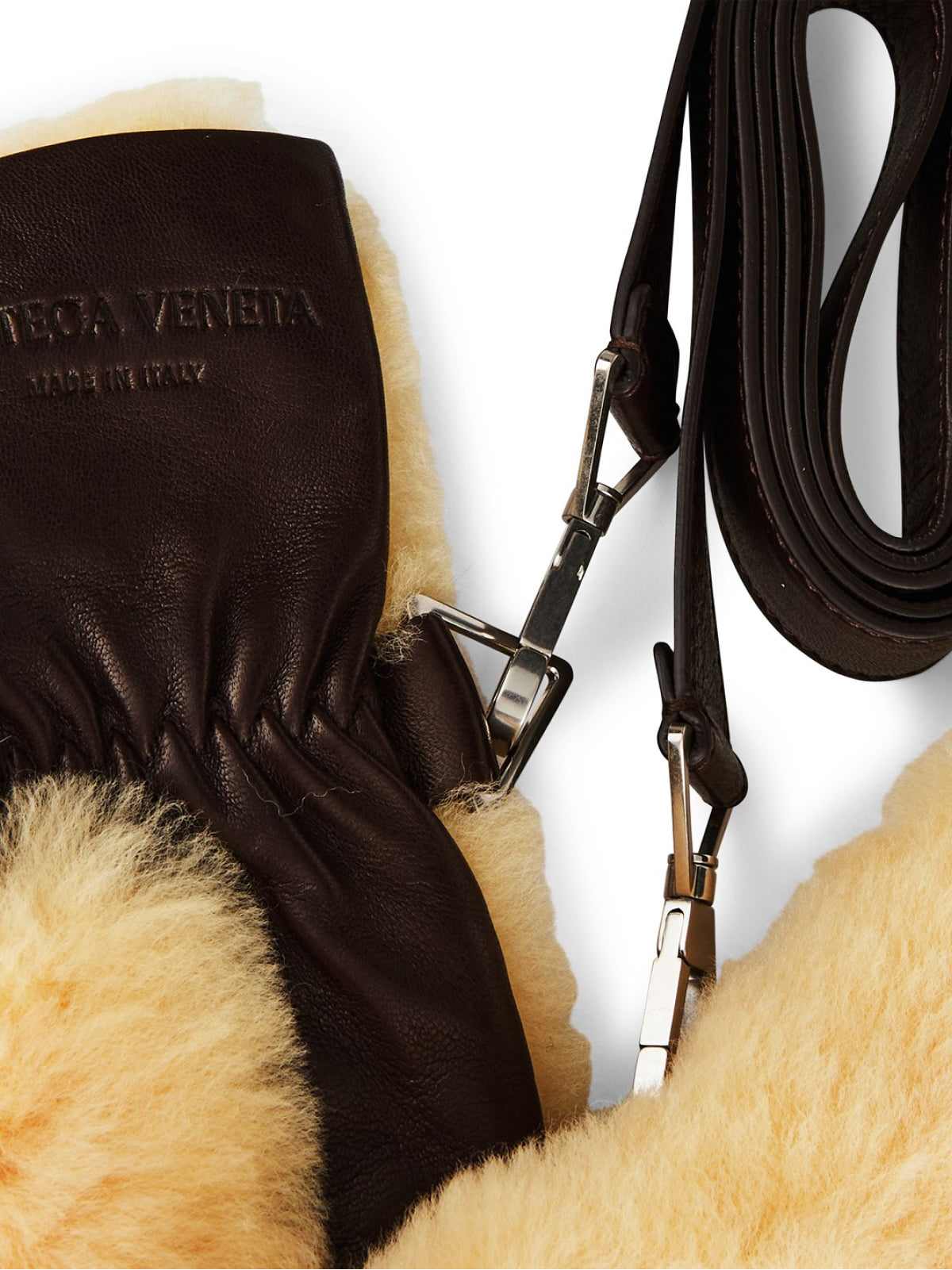 BOTTEGA VENETA Teddy Shearling and Leather Logo Gloves