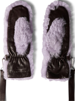 BOTTEGA VENETA Teddy Shearling and Leather Logo Gloves