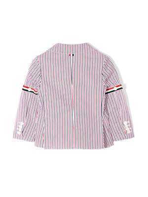 THOM BROWNE Kids' Mini Patch Pocket Sport Jacket with Armbands in Seersucker Stripe