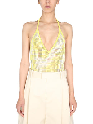 BOTTEGA VENETA V Neck Bodycon Top with Back Lacing