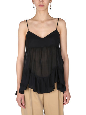 ALEXANDER MCQUEEN Semi-Transparent V-Neck Top with Back Zip Closure