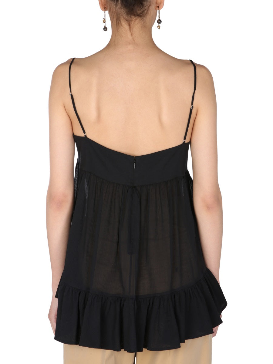 ALEXANDER MCQUEEN Semi-Transparent V-Neck Top with Back Zip Closure