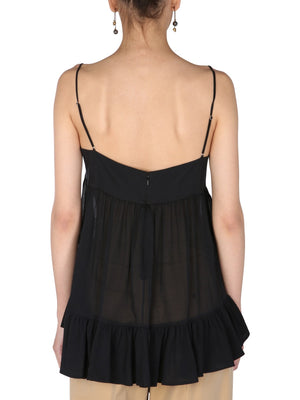 ALEXANDER MCQUEEN Semi-Transparent V-Neck Top with Back Zip Closure