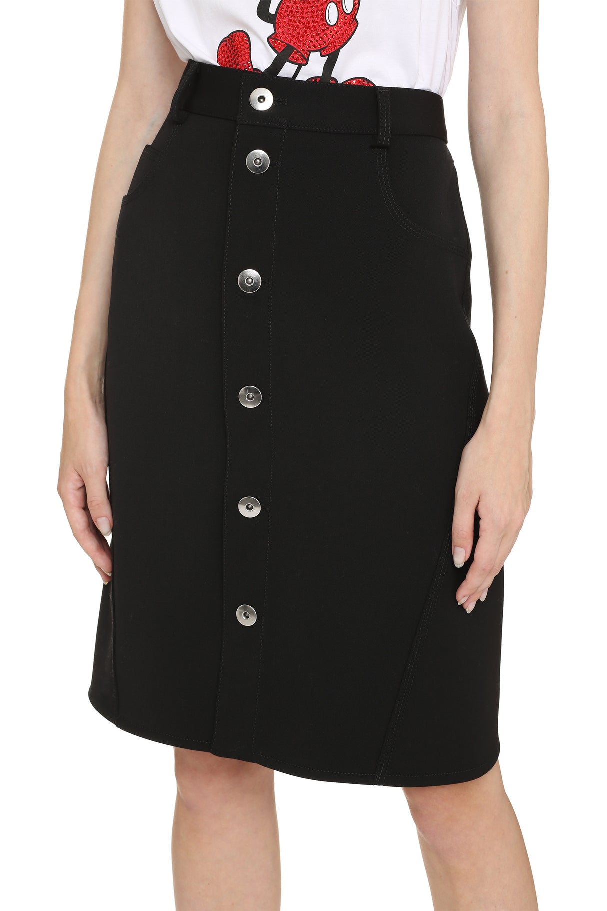 BOTTEGA VENETA Stretch Wool Mini Skirt with Front Button Closure