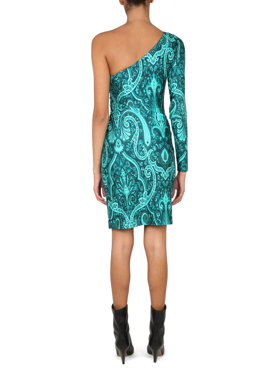 ETRO Paisley Print Mini Dress with Micro-Button Side Closure