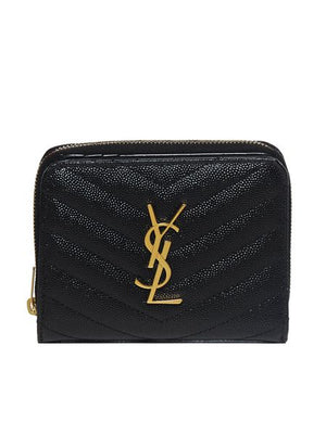 SAINT LAURENT Luxury Mini Calfskin Leather Zip Wallet