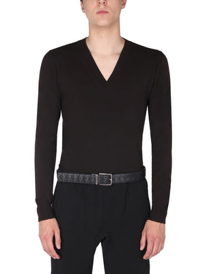 BOTTEGA VENETA Men's V-Neck Wool Sweater with Contrasting Stitch