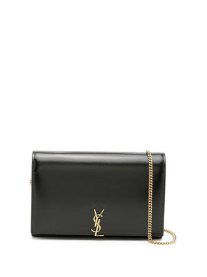 SAINT LAURENT 高級カーフスキンショルダーハンドバッグ ネロ/ネロ